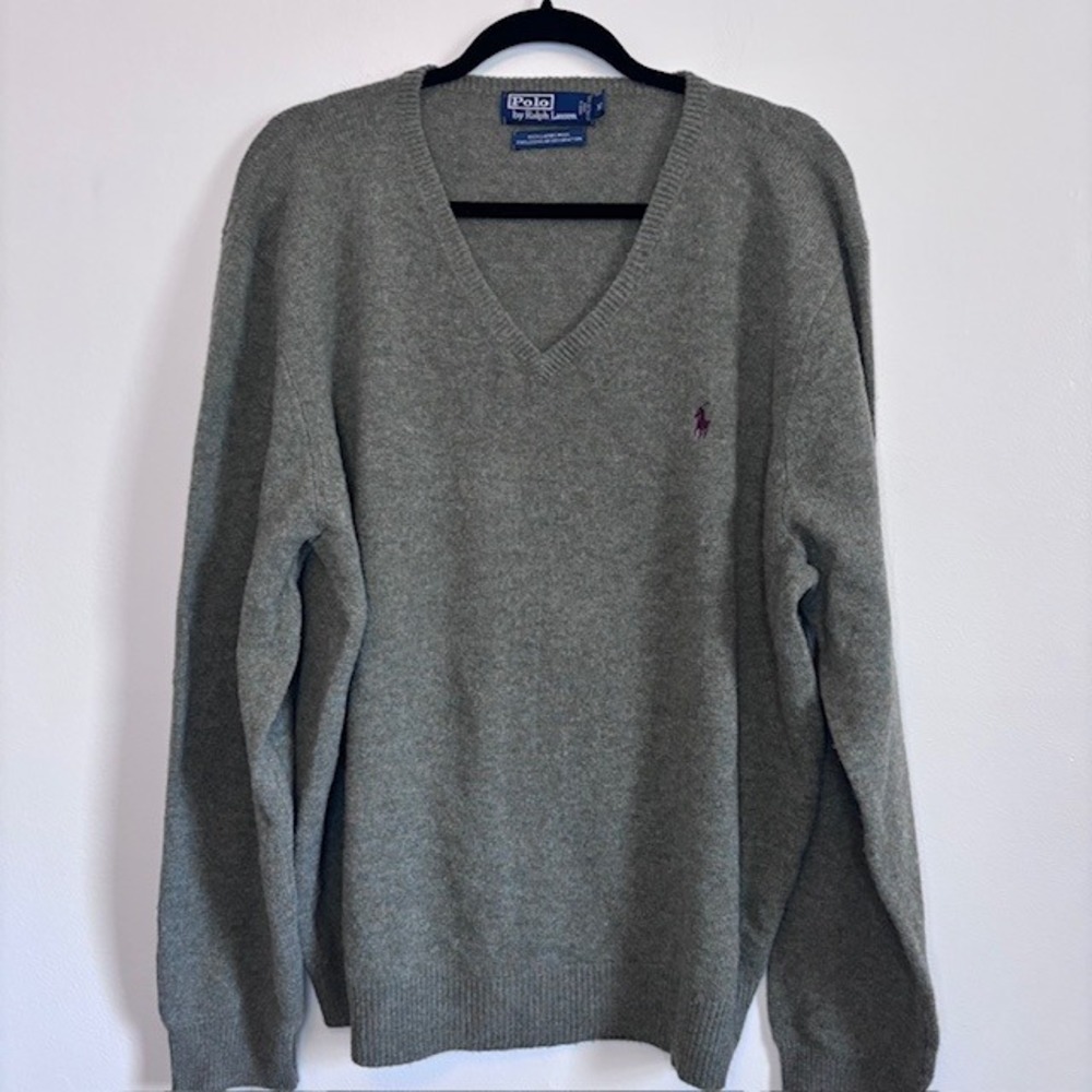 Polo Ralph Lauren Mens XXL Green Italian Yarn Wool V-Neck Sweater Pony Logo VTG
